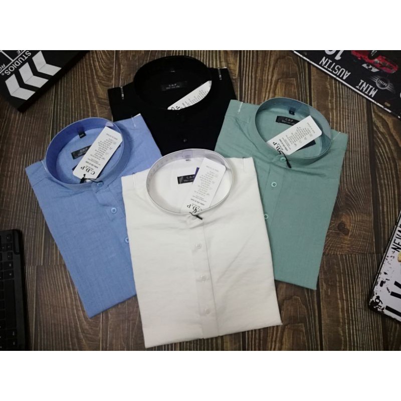 [bigsize <130kg] Áo sơ mi nam tay ngắn cổ trụ big size vải đũi | BigBuy360 - bigbuy360.vn