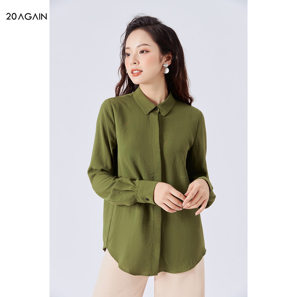 Áo sơ mi nữ dài tay cổ đức 20AGAIN, thiết kế công sở chất voan cáT ASA0143