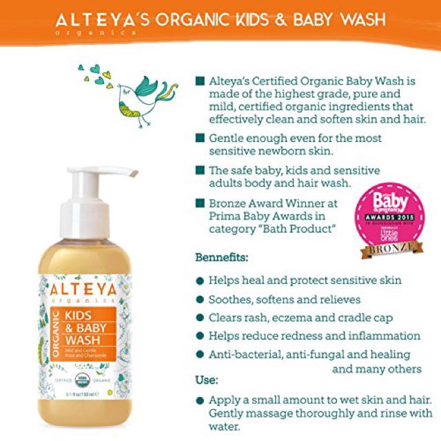 Sữa Tắm Gội Hữu Cơ Trẻ Em - Alteya Organic Baby Wash, 400ml