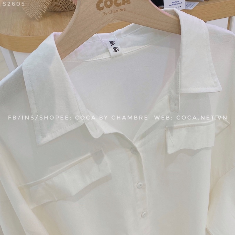 [Mã FAMARAL1 giảm 10K đơn 50K] [S2605] Áo sơ mi thô cotton trơn 2 nắp túi form oversize Hàn Quốc (Có sẵn/ảnh thật)