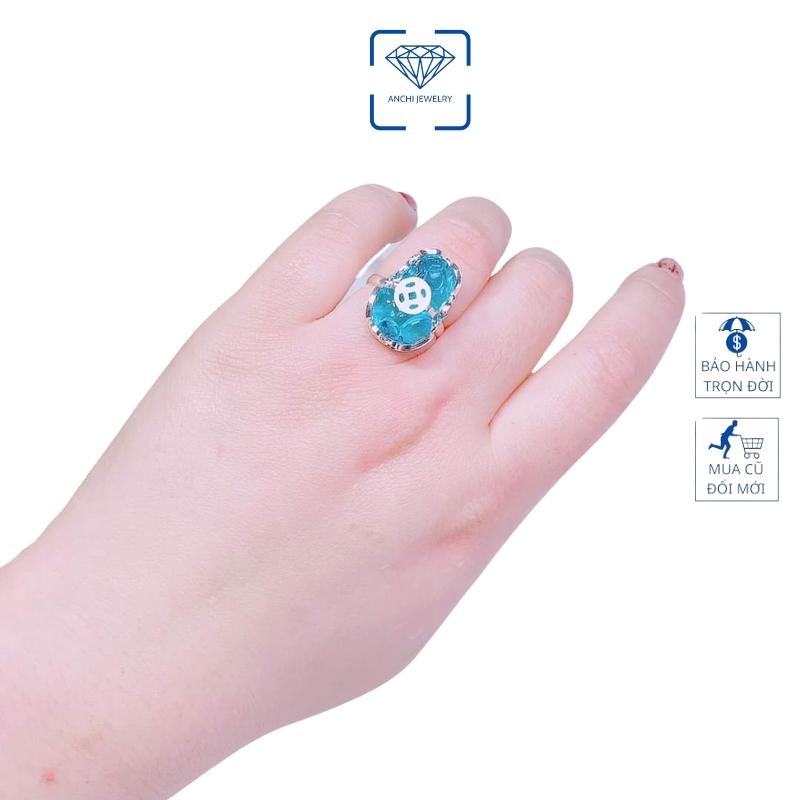 Nhẫn tỳ hưu đá phong thủy, bạc ta nguyên chất Anchi jewelry