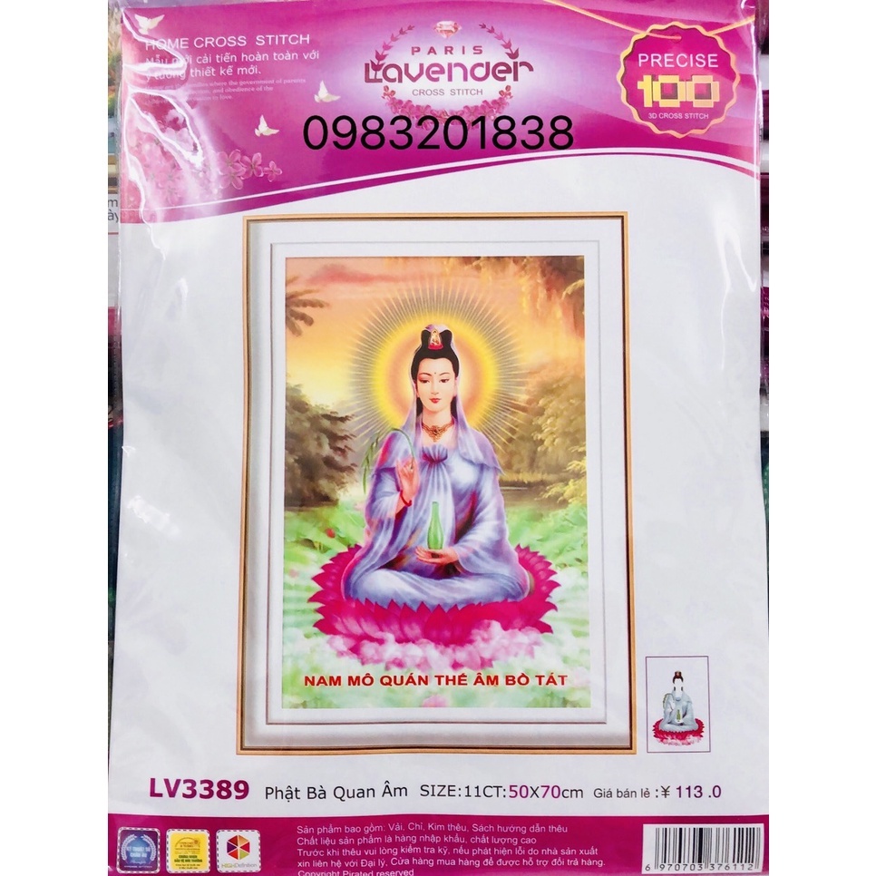 Tranh thêu chữ thập Phật bà quan âm LV3389