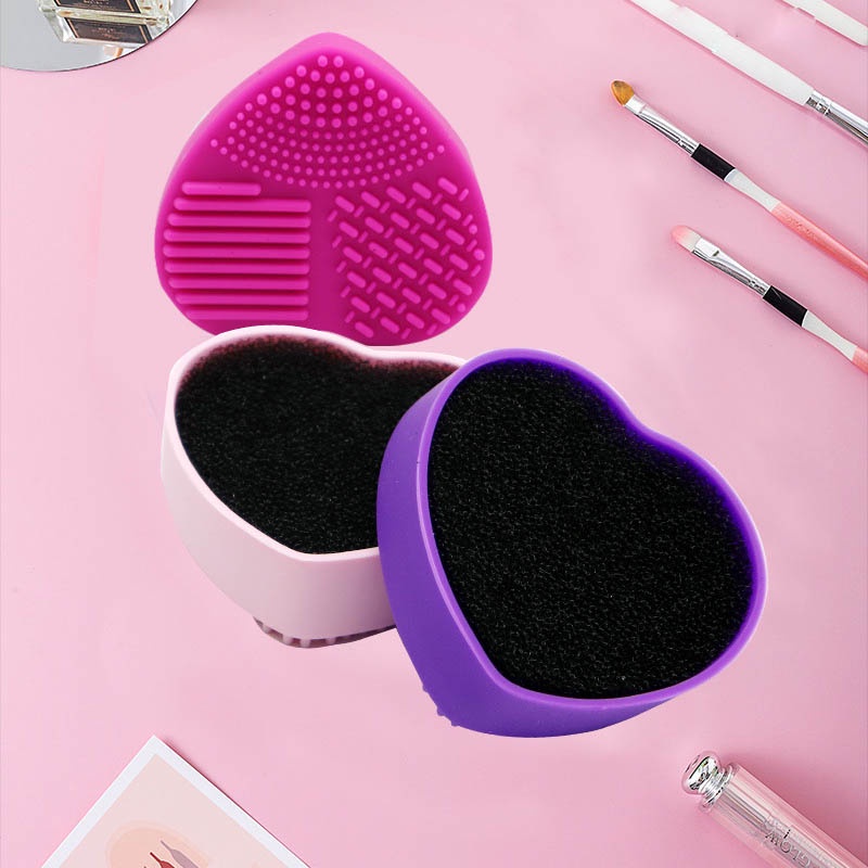 Hộp Đựng Làm Sạch Cọ Trang Điểm Bằng Silicone Trái Tim Xinh Xắn