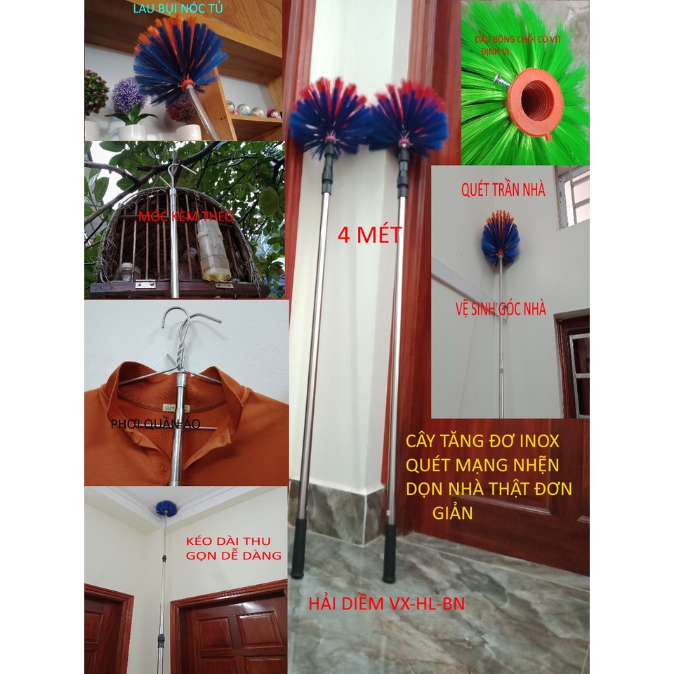 CHỔI QUÉT MẠNG NHỆN LOẠI 4,2 MÉT,CÂY VỆ SINH TRẦN NHÀ,ĐỒ LAU BỤI TRÊN CAO,SÀO MÓC ĐỒ,KÈM THEO ĐẦU MÓC VÀ CHỔI