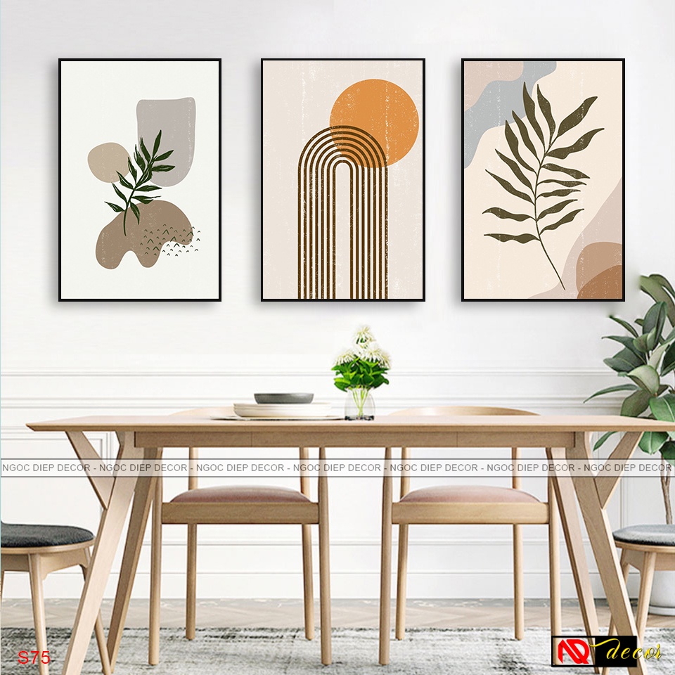Tranh treo tường Trừu Tượng BOHO trang trí decor phòng ngủ treo phòng khách nghệ thuật vintage số hóa E18