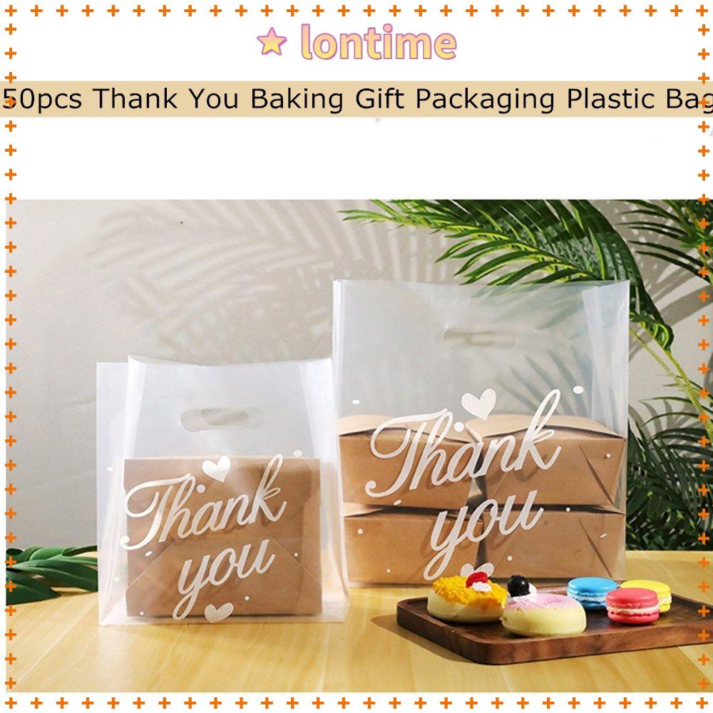 Set 50 Túi Nhựa Đựng Bánh Kẹo In Chữ Thank You Có Quai Cầm Tiện Dụng
