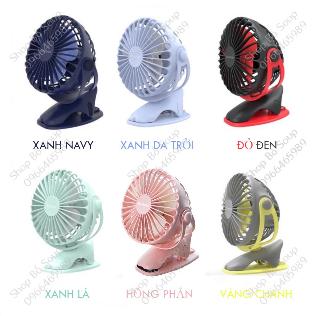 Quạt Mini YooBao 6400mAh, Xoay Góc 720 Độ, Đế Kẹp Đa Năng Hoặc Đặt Bàn Shop Bố Soup