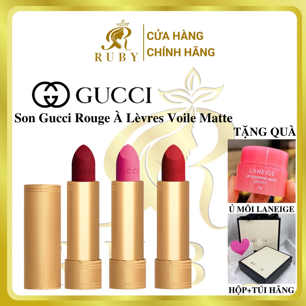 [Gucci] Son Gucci Rouge À Lèvres Voile Matte, Chất Son Lì mịn, siêu đẹp, HOT 2021, Tiệm Son Ruby