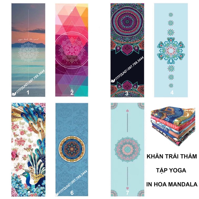 Khăn trải thảm tập yoga cotton in hoa mandala thấm hút mồ hôi mỏng 1 mm có thể gấp gọn