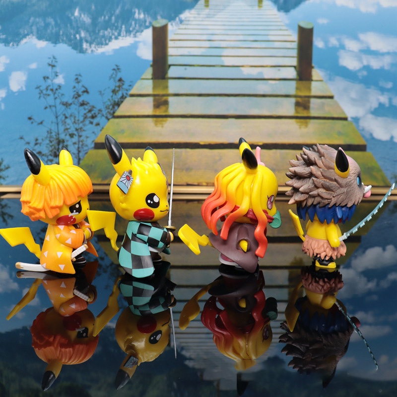 Mô hình Pokemon Pikachu cosplay kimetsu no yaiba đáng yêu dễ thương, figure pokemon anime thanh gươm diệt quỷ trang trí