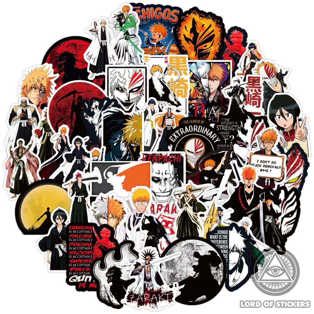 Set 50 Nhãn Dán Nhân Vật Hoạt Hình BLEACH Sticker Anime Manga Chống Thấm Nước Trang Trí Mũ Bảo Hiểm, Laptop, Sổ, Guitar