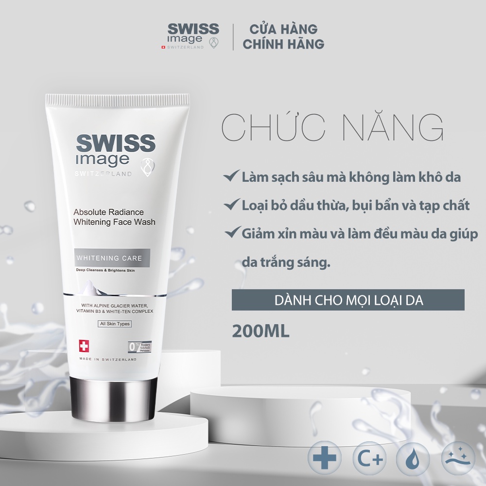 Sữa rửa mặt dạng gel làm sạch dưỡng trắng da bổ sung collagen Swiss Image Absolute Whitening Face Wash 200ml