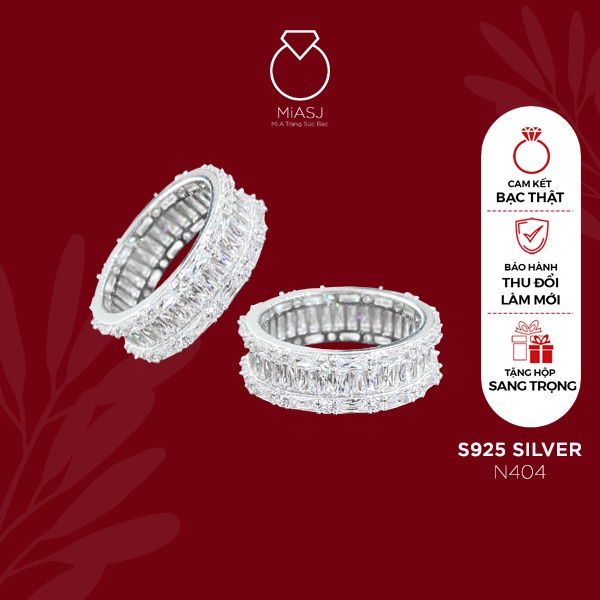 Nhẫn xoàng full đá bạc Ý S925 MiASJ N404 nữ nạm đá cao cấp, sang trọng