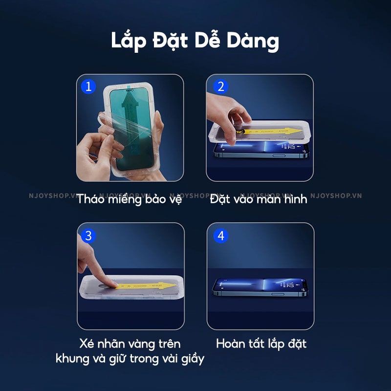 Kính cường lực iphone  khung dán tự động siêu dễ dán, viền mỏng, chống bám bụi khi dán