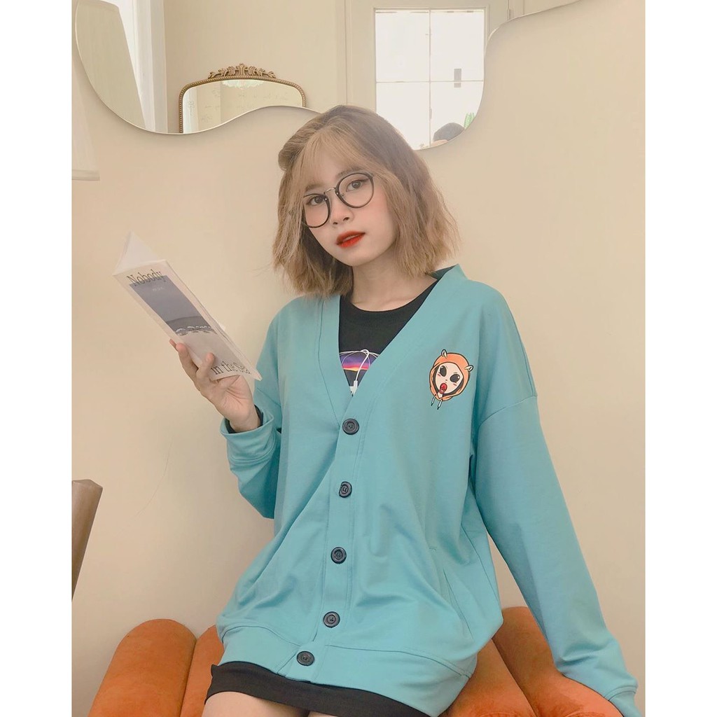 [deal] ÁO CARDIGAN XANH CHẤT LIỆU ÁO KHOÁC NỈ HOODIE DÁNG RỘNG CÚC CÀI HOT 2021 | BigBuy360 - bigbuy360.vn