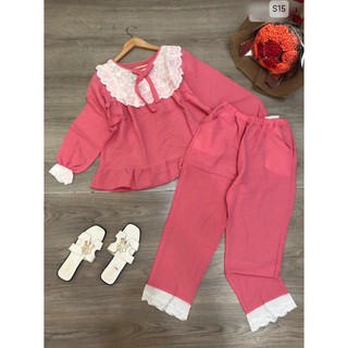 Bộ dài lụa phối ren dài tay, ib chọn màu