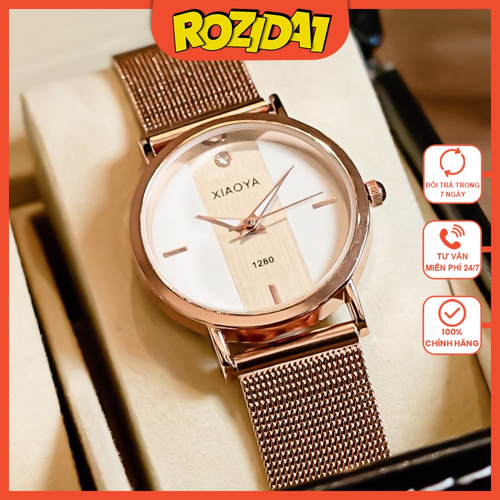 Đồng hồ nữ chính hãng đẹp dây kim loại giá rẻ thời trang mặt tròn chống nước Rozida'1 DH03