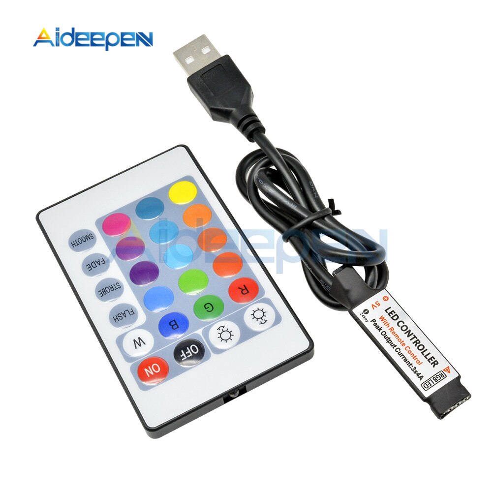 Điều khiển từ xa không dây hồng ngoại USB RGB 5V 12V 24 phím cho dải đèn LED