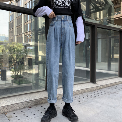 Quần Jeans Nữ Lưng Cao Dáng Rộng Phong Cách Hàn Quốc