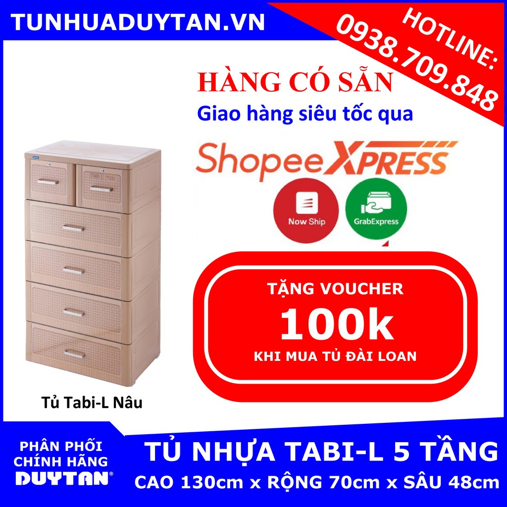 [Hàng Có Sẵn] Tủ nhựa Duy Tân TABI L 5 tầng (Nâu) - Tặng kèm voucher 100k khi mua tủ nhựa đài loan