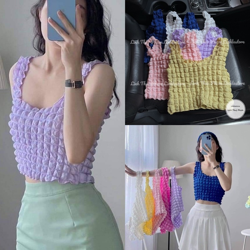 ÁO CROPTOP HAI DÂY  XỐP NHĂN BASIC PHONG CÁCH HÀN QUỐC / ÁO KIỂU ULZZANG MÙA HÈ