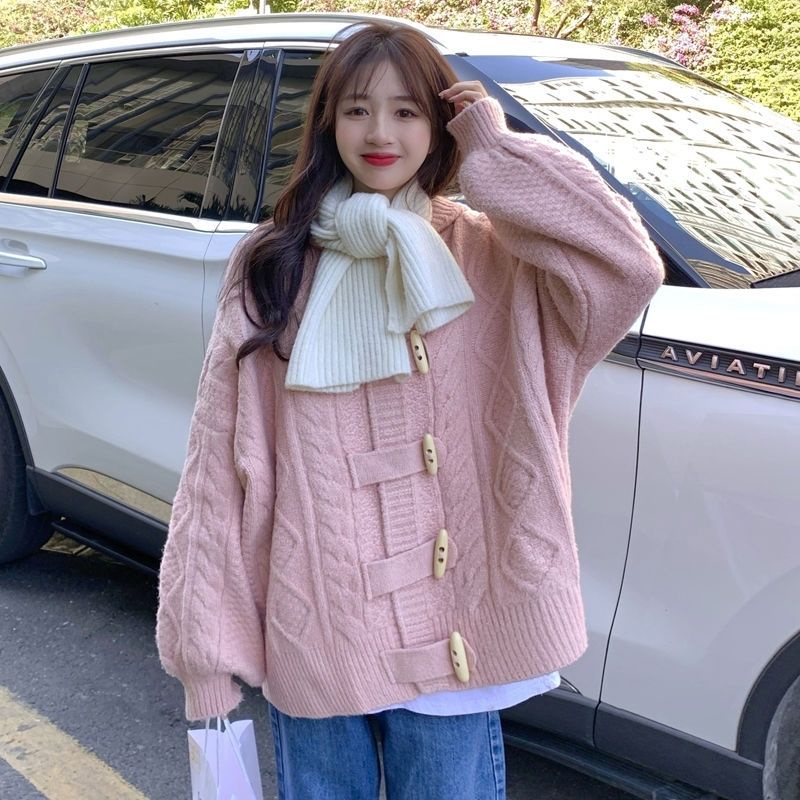 Áo Khoác Len Cardigan Có Nón Cài Nút Sừng Phong Cách Nhật Bản Thời Trang Thu Đông Mới