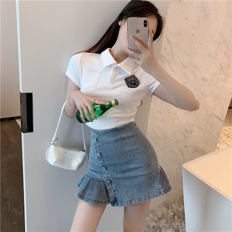 Chân váy nữ, chân váy jeans dập ly màu xanh size S M L SKUCV-19A  1990clother