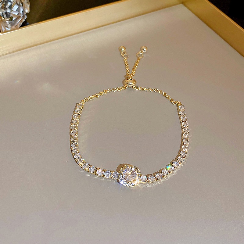 Vòng tay mặt đá vuông Lắc tay đính đá zircon lấp lánh phong cách vintage Lemi accessories