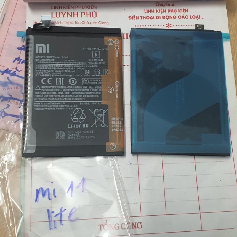 Pin XIAOMI MI 11 LITE MI 11 LITE 5G NE BP42 4250mAh zin,Pin BAQE bao test đổi trả