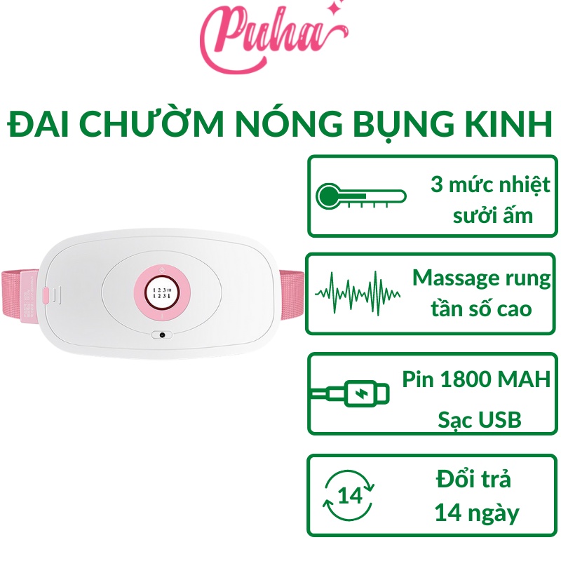 Đai chườm nóng Puha giảm đau bụng kinh chườm bụng kinh kết hợp massage bụng