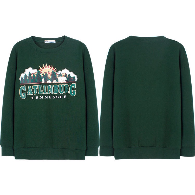 Áo sweater kiểu chui đầu dáng rộng mỏng in hình thời trang xuân thu phong cách Retro
