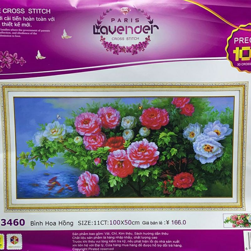 tranh thêu chữ thập 3D Hoa hồng 100x50cm - LV3460