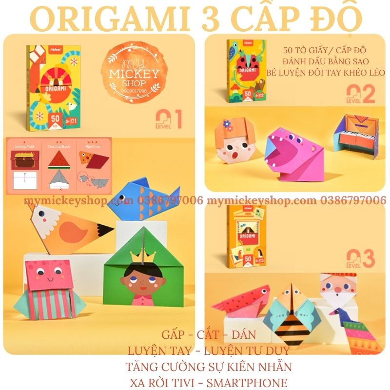 Bộ giấy Origami xếp hình thủ công 3D động vật Mideer 3D Origami Animal và mẫu Máy Bay 36 tờ giấy My Mickey Shop