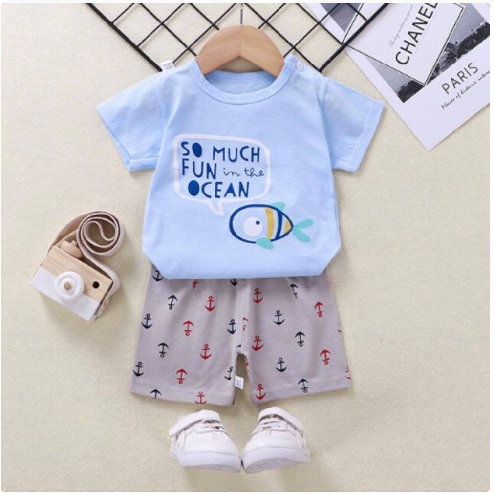 size 73 Bộ cộc tay cho bé chất liệu cotton mềm mịn thoáng mát hàng đẹp dành cho các bé vào mùa hè nóng bức 2021