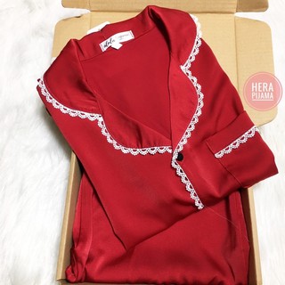 Đồ Bộ Cát Hàn, Đồ Pijama Lụa Ngọc Trai Cao Cấp Áo Dài Tay Phối Ren - Hera Pijama