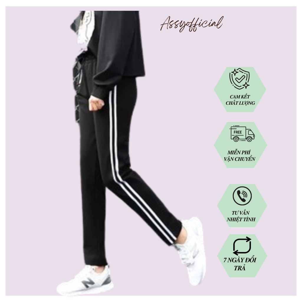 Quần Jogger Nữ Quần Thể Thao 2 Sọc Trắng Chất Co Giãn 4 Chiều Dây Rút Tập Gym Thể Dục Đi Học Đi Chơi CV200
