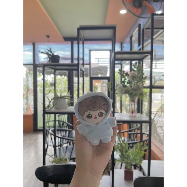 Bộ đồ hoodie quần nhung màu xám pastel cho doll 10cm 15cm 20cm