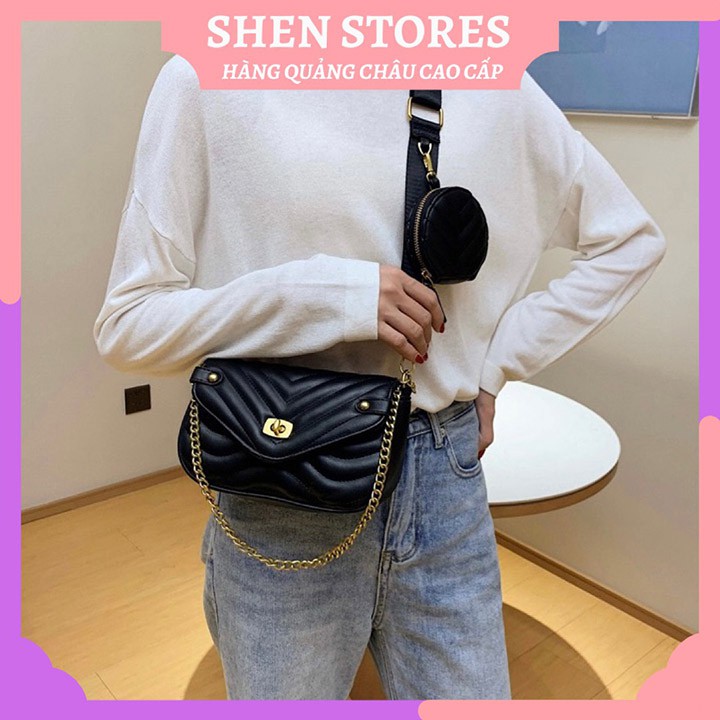 Túi xách nữ trần chỉ nắp V, túi đeo chéo da mềm cao cấp đi chơi, đi làm công sở  - SHEN STORE T0416