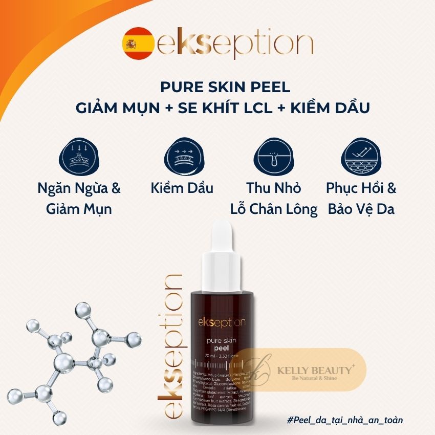 Pure Skin Peel EKSEPTION 70ml - Giảm &amp; Ngừa Mụn; Kiềm Dầu, Se Khít LCL; Phục Hồi &amp; Mềm Mịn Da | Kelly Beauty