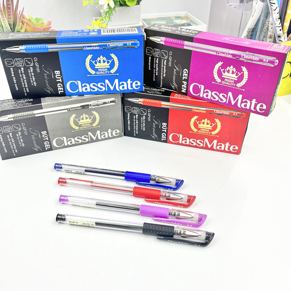 Bút Gel CLASSMATE Cho Học Sinh, Viết Gel Mực Nước Ngòi 0.5mm 4 Màu Xanh Đen Đỏ Tím CL-GP101