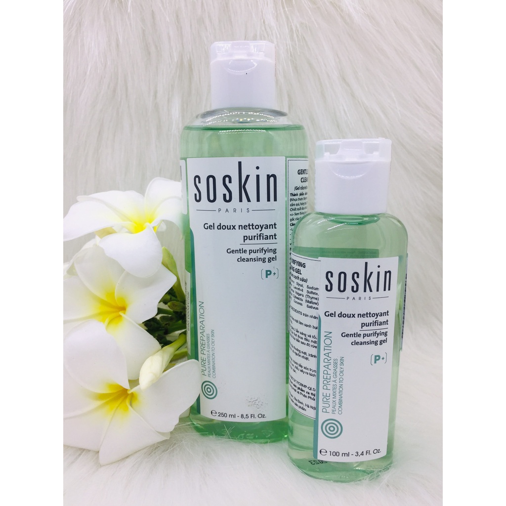 Gel rửa mặt loại bỏ vi khuẩn cho da dầu và mụn Soskin Gentle Purifying Cleansing Gel