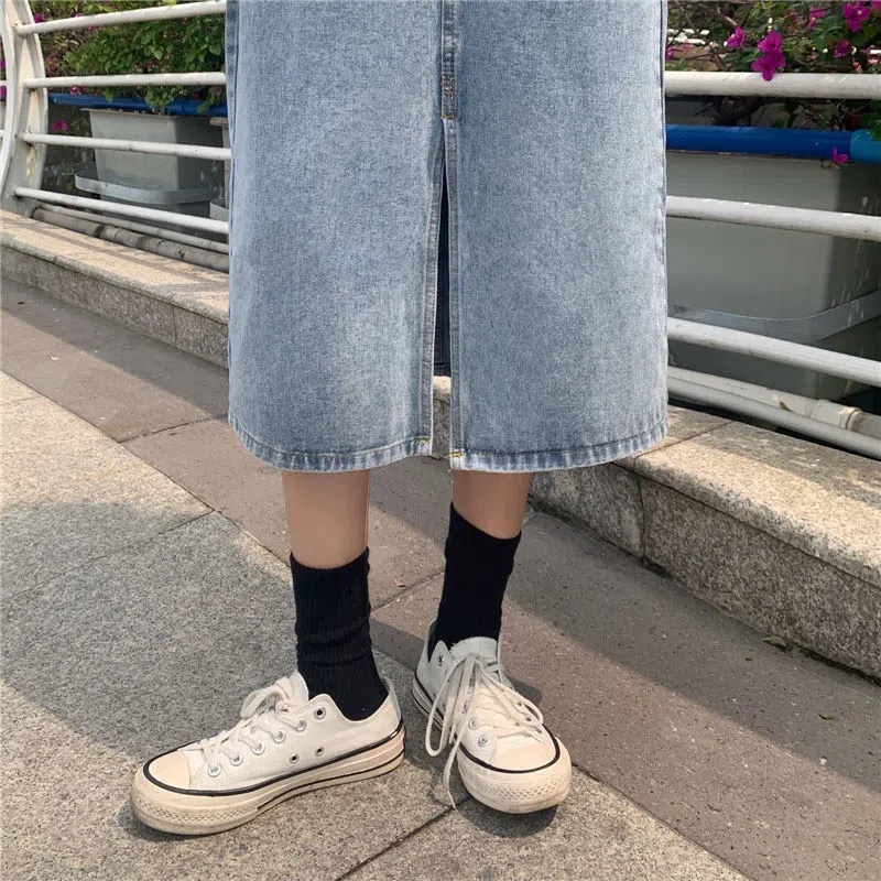 Chân váy jean SUXI dáng chữ A lưng cao màu trơn thời trang cổ điển cho nữ