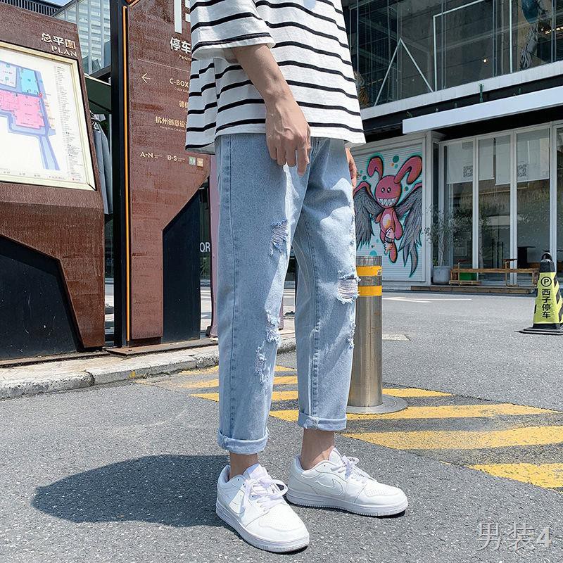 Quần nam ống suông thẳng cạp jean mùa hè tây mỏng cắt xéo phong cách Hàn Quốc hợp mốt thời trang