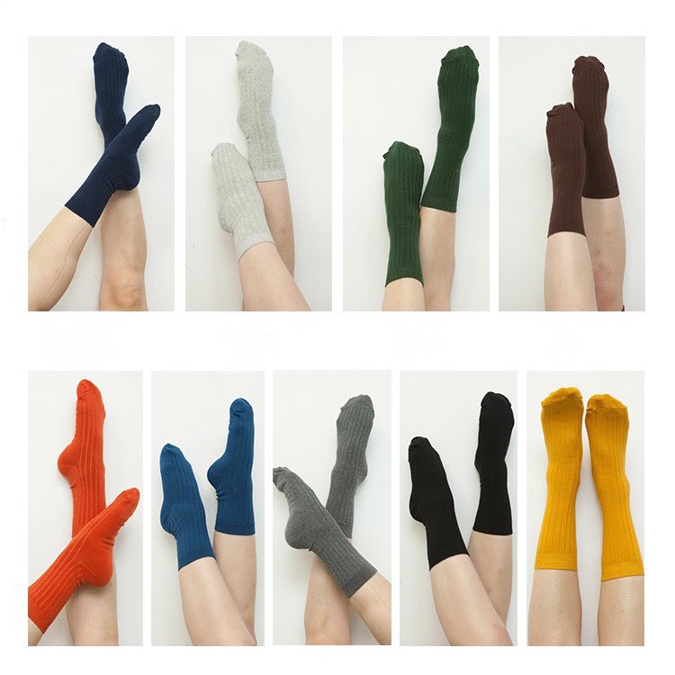 Tất cổ cao vớ trơn dài gân Nhật cotton kháng khuẩn thời trang hàn quốc dành cho nam và nữ MRSOCKS VC015