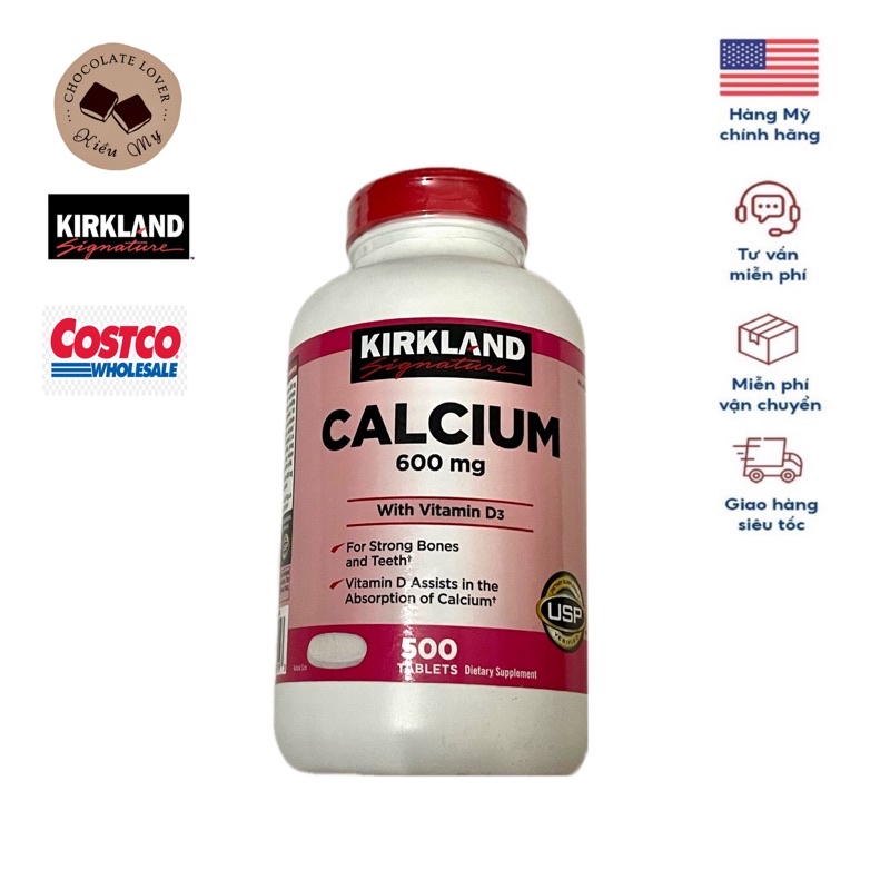 Viên uống bổ sung Canxi và vitamin D3 Kirkland Mỹ 500 viên