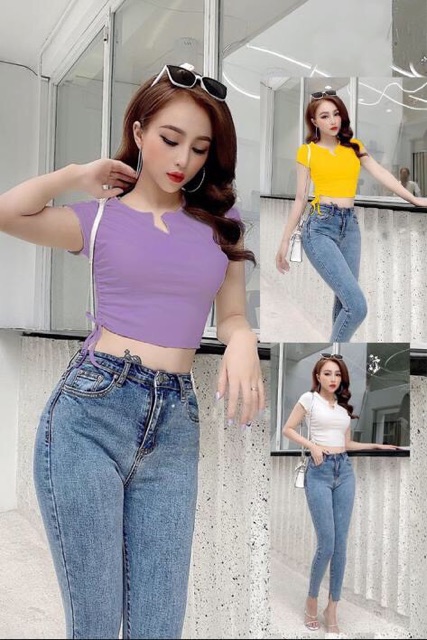Áo thun rút 1 bên eo croptop