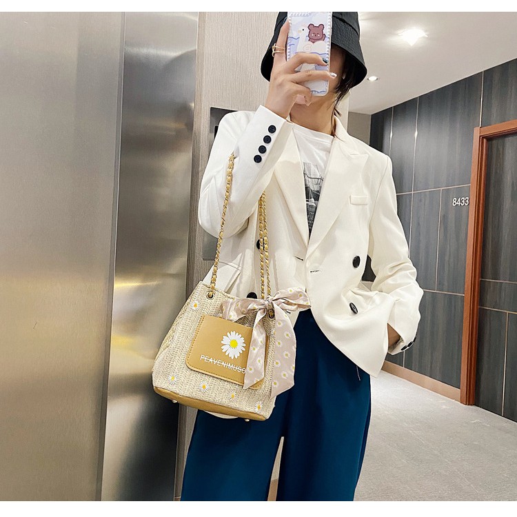 [Mã FAMAYWA2 giảm 10K đơn 50K] Túi cói hoa cúc họa mi phối nơ-Túi cói đeo vai Hàn Quốc - Túi cói đi biển | BigBuy360 - bigbuy360.vn