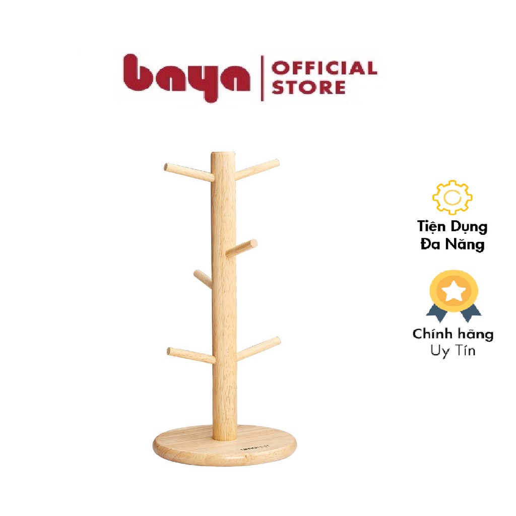 Giá Treo Ly Cốc Loại Tốt BAYA CLIFTON Thiết Kế 6 Móc Treo Bằng Gỗ Cao Su Màu Tự Nhiên Kích Thước D17xW17xH35.5 1097764