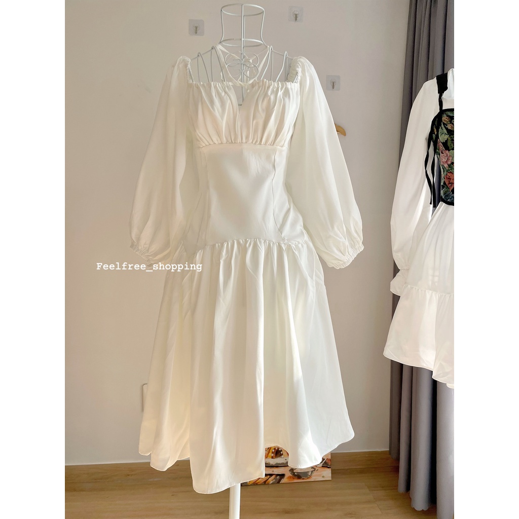 Đầm Trắng Công Chúa Cổ Vuông Dáng Xoè Mặc Đi Tiệc, Đi Chơi, Kỷ Yếu (Hình Thật) | BigBuy360 - bigbuy360.vn