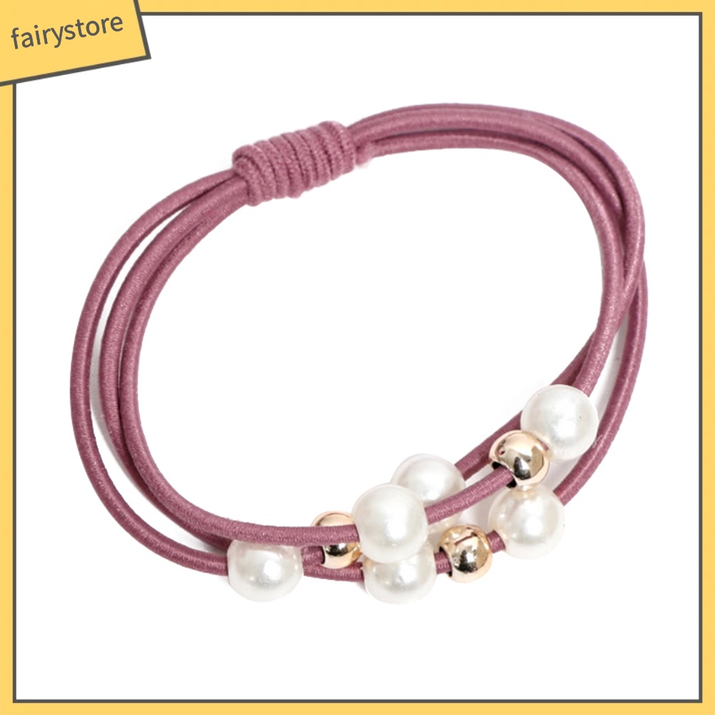 Dây thun cột tóc đính ngọc trai nhân tạo phong cách nữ tính